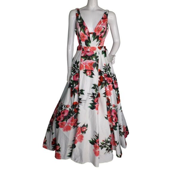 JVN by Jovani Dresses & Skirts - JVN BY JOVANI Gown/Dress, 8, White/Red-pink Roses, Side Cut out, Full Skirt